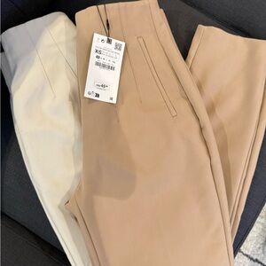 2 for 1: Stylish Tan and Cream High waisted Pants. Size XS